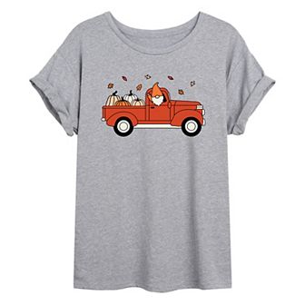 Juniors' Fall Gnome In Truck Oversized Graphic Tee