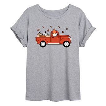 Juniors' Fall Gnome In Truck Oversized Graphic Tee