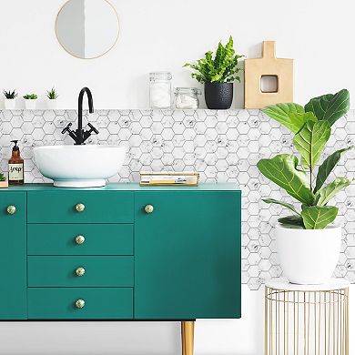 RoomMates Faux Carrara Marble Hexagon Peel & Stick Backsplash Wall Decal 4-piece Set