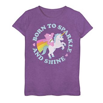 Girls 7-16 Care Bears Born To Sparkle And Shine Cheer Bear Unicorn Figure Graphic Tee