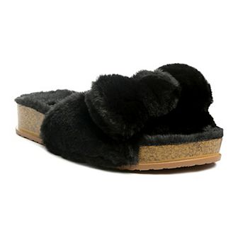 London Rag Fuzz Women's Bow Slip-On Sandals