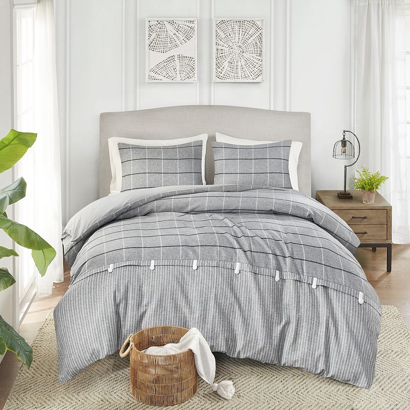 Madison Park Elm 3-Piece Antimicrobial Duvet Cover Set with Shams, Grey, Ki