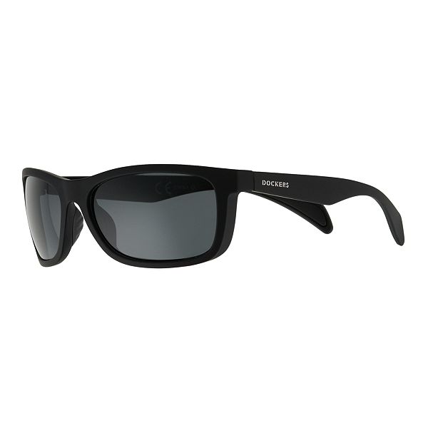 Mens Dockers® Matte Rubberized Black With Smoke Lens Wrap Sunglasses