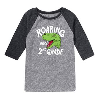 Boys 8-20 "Roaring Into 2nd Grade" Dino Raglan Graphic Tee