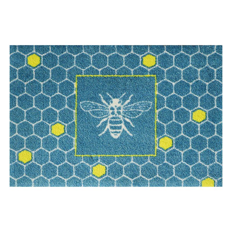 Bungalow Flooring ColorStar Bee Hex 22 x 34 Doormat, Blue, 2X3 Ft