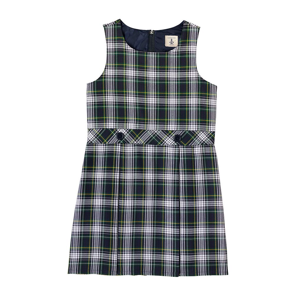 Girls Plaid Jumper Top of Knee - Lands' End - White - 10