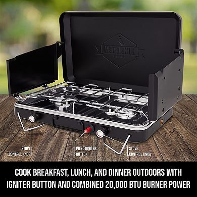 Hike Crew 2 Burner Propane Stove, 20,000 Btu Portable Stove With Handle & Foldable Legs - Red