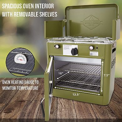 Hike Crew Gas Camping Oven, Csa Approved 2-burner Stove & Camp Oven With Bag, Igniter & More - Black