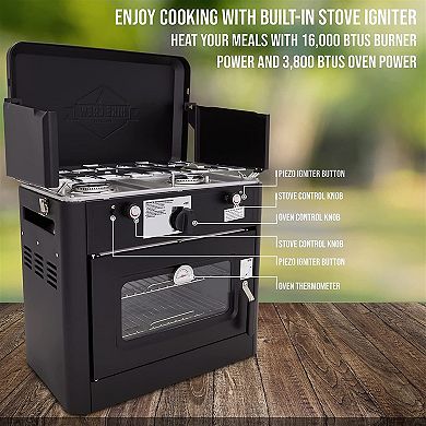 Hike Crew 2-in-1 Gas Camping Portable Propane Stove & Oven with Grill and Integrated Igniter
