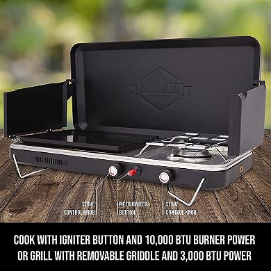Hike Crew 2-in-1 Gas Camping Stove, Camping Grill & Stove with Igniter & Stainless Drip Tray