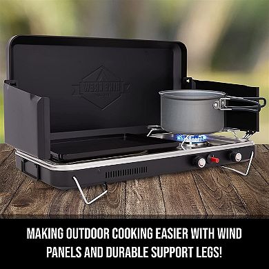 Hike Crew 2-in-1 Gas Camping Stove, Camping Grill & Stove with Igniter & Stainless Drip Tray