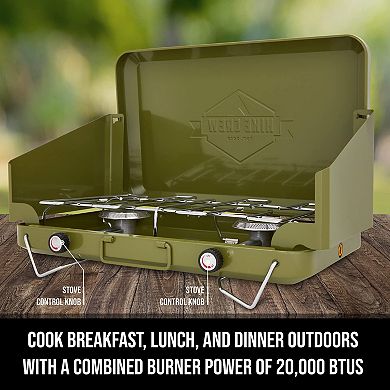 Hike Crew 2 Burner Propane Stove, 10,000 Btu Portable Stove With Handle & Foldable Legs - Red