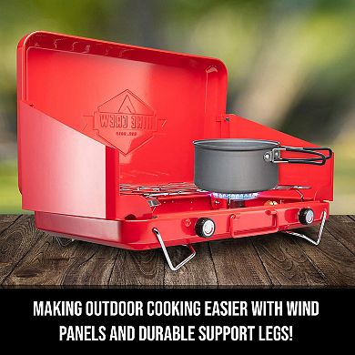 Hike Crew 2 Burner Propane Stove, 10,000 Btu Portable Stove With Handle & Foldable Legs - Red
