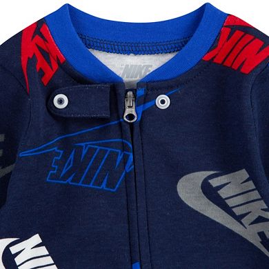Baby Nike Logo Zip Footed Sleep & Play One Piece Pajamas