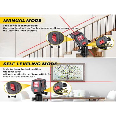 Enventor Red Powerful Multipurpose Laser Level Line for Picture Hanging, Tile Installation with Carrying Bag and Batteries