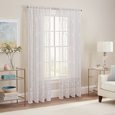 Waverly Sherry Floral Lace Sheer Rod Pocket Window Curtain Panel