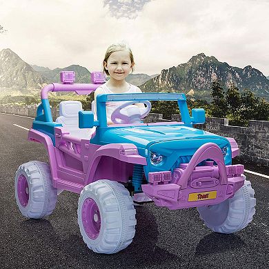 TOBBI 12V Kids Electric Battery-Powered Ride On 3 Speed Toy SUV Car, Blue/Purple
