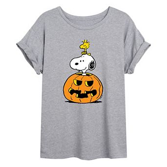 Juniors' Peanuts Pumpkin Oversized Graphic Tee