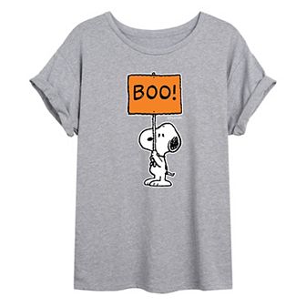 Juniors' Peanuts Snoopy "Boo" Sign Oversized Graphic Tee
