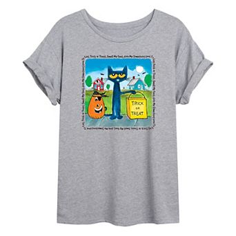 Juniors' Pete The Cat "Treat Or Treat" Oversized Graphic Tee
