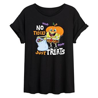 Juniors' SpongeBob "No Tricks" Halloween Oversized Graphic Tee