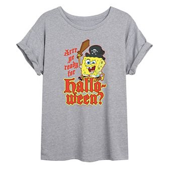 Juniors' Nickelodeon SpongeBob "Ready For Halloween" Oversized Graphic Tee