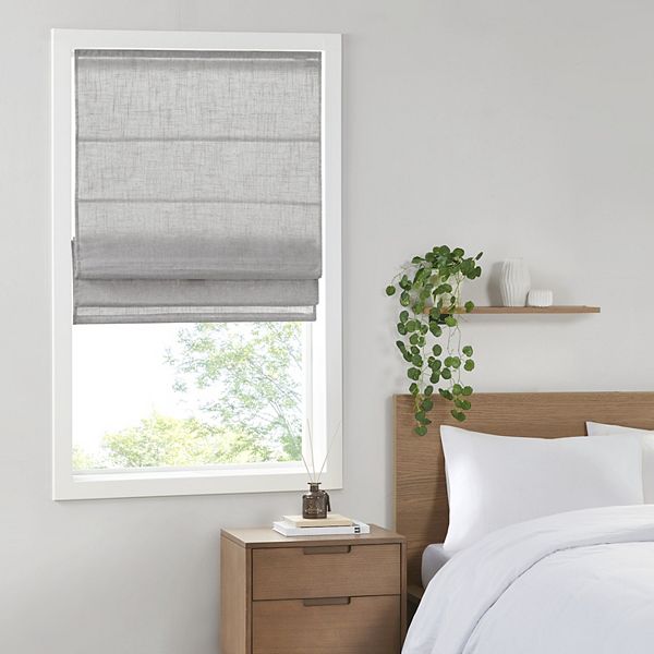 Madison Park Kyler Linen Blend Light Filtering Cordless Roman Shade in Grey, 27"x64"