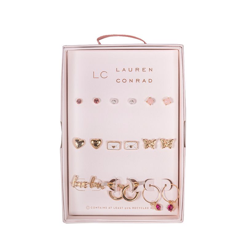 LC Lauren Conrad Gold Tone Love Letter Nickel Free Earring Set, Womens