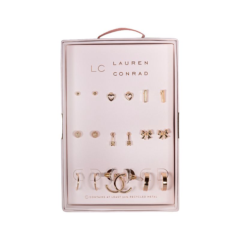 LC Lauren Conrad Gold Tone Metal Heart and Arrow Nickel Free Earring Set, W