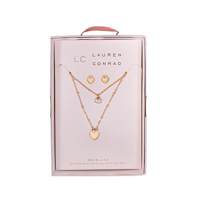 LC Lauren Conrad Gold Tone Multilayer Nickel Free Heart Necklace and Earring Set