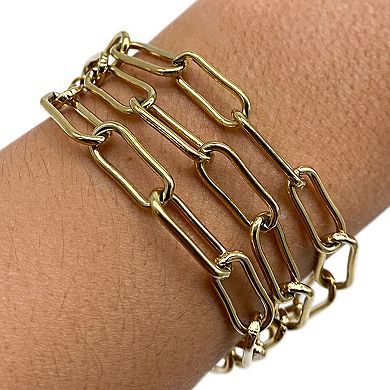 Adornia 14k Gold Plated Three Layer Paper Clip Chain Bracelet