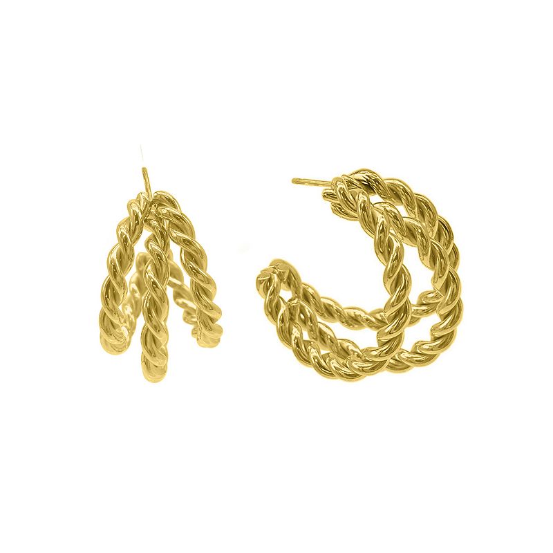 Adornia 14k Gold Plated Twist Cable Triple Hoop Earrings, Womens