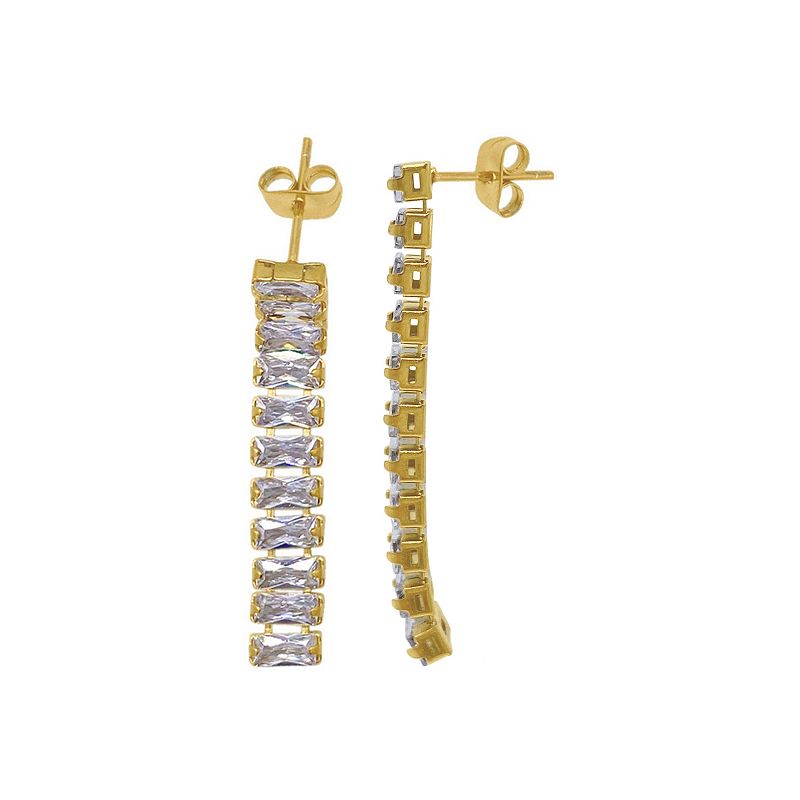 Adornia 14k Gold Plated Crystal Baguette Linear Drop Earrings, Womens