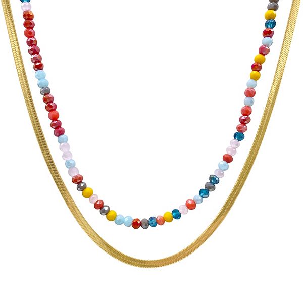 Adornia 14k Gold Plated Rainbow Beaded Necklace Herringbone