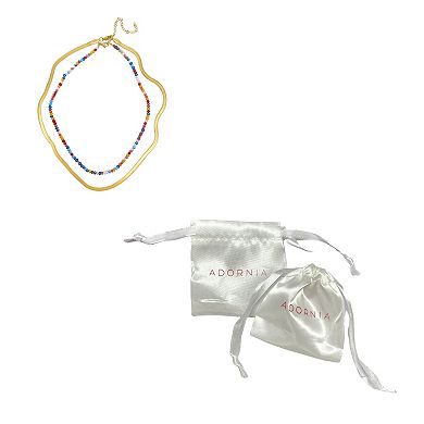 Adornia 14k Gold Plated Rainbow Beaded Necklace & Herringbone Necklace Set