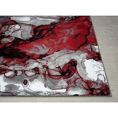 Abani Arto ART140D Abstract Liquid Marble Grey Red  Area Rug