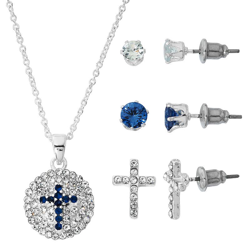 Danecraft Cross Pendant Necklace and Trio Earring Set, Womens, Size: 18
