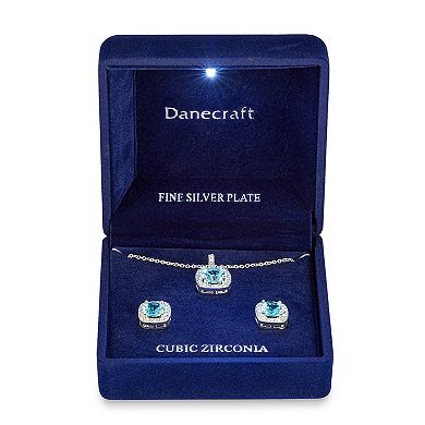 Danecraft Square Aqua Stone Pendant Necklace and Earring Set