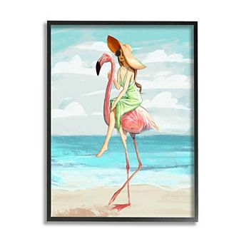 Stupell Home Decor Beach Woman Flamingo Framed Wall Art