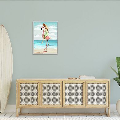 Stupell Home Decor Flamingo Beach Woman Framed Wall Art