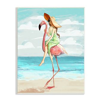 Stupell Home Decor Beach Woman Flamingo Plaque Wall Art