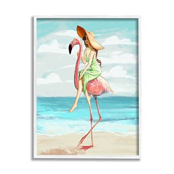Stupell Home Decor Woman Beach Flamingo Framed Wall Art