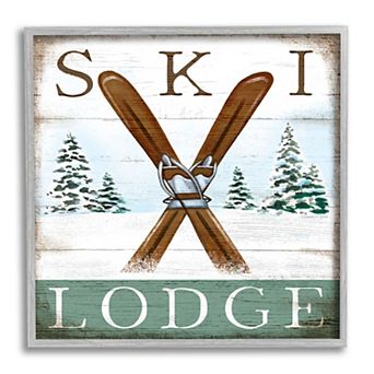 Stupell Home Decor Ski Lodge Rustic Cabin Snowy Framed Wall Art