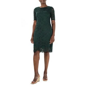 Women's Nina Leonard Lace Elbow-Sleeve Sheath Dress
