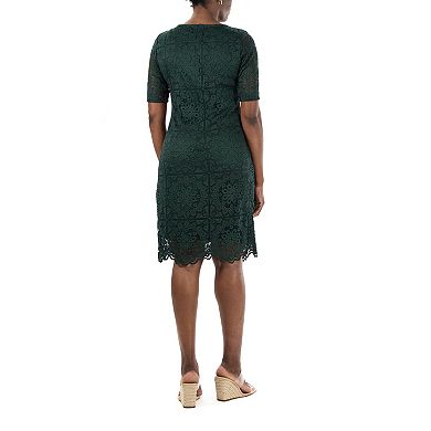 Women's Nina Leonard Lace Elbow-Sleeve Sheath Dress