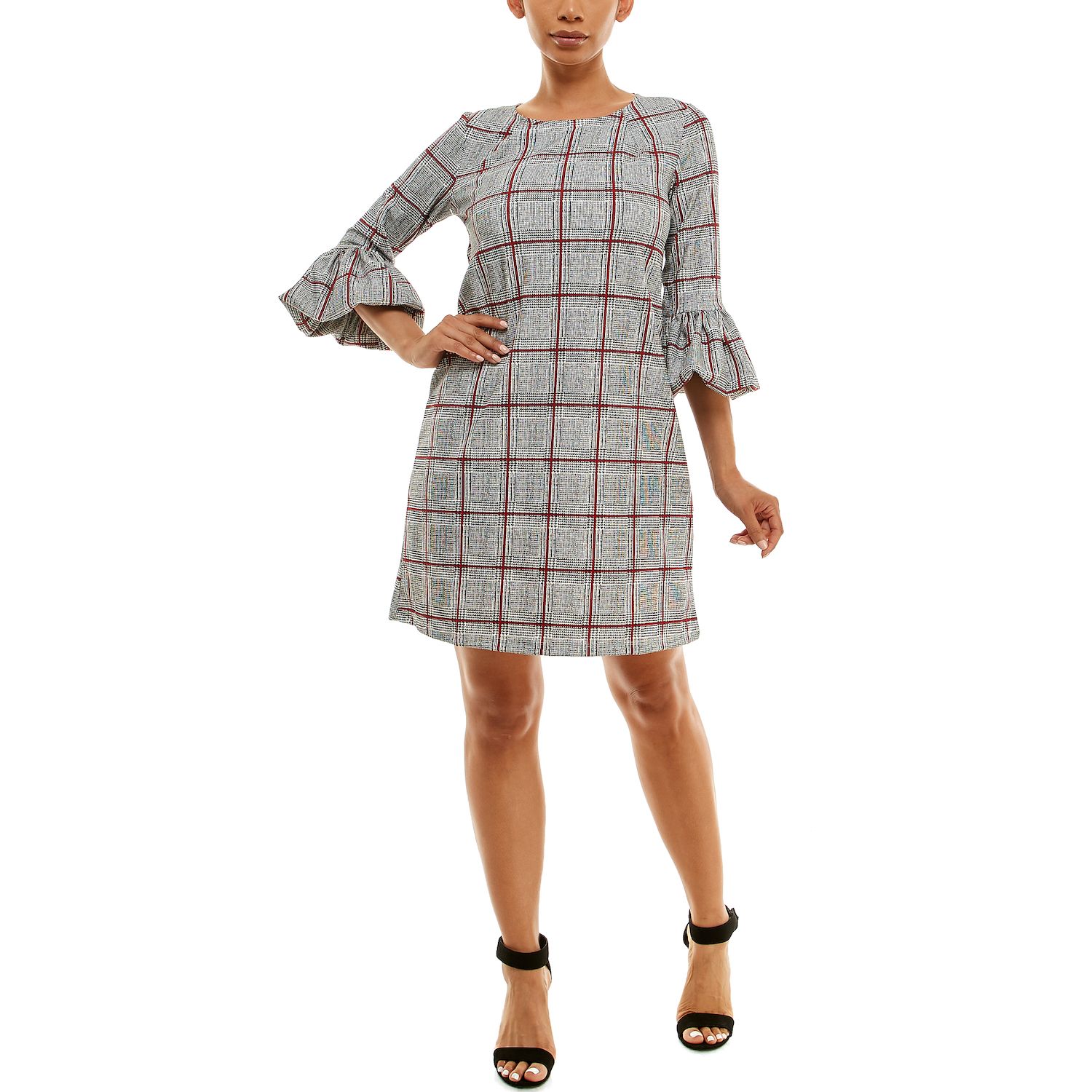 Женское платье Nina Leonard Crepe Balloon Sleeve, цвет: Кремовый чёрный красный