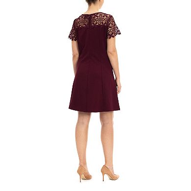 Women's Nina Leonard Lace-Yoke Cap Sleeve A-Line Dress