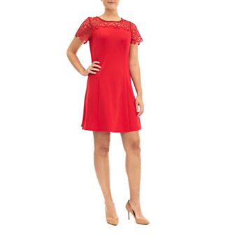 Women's Nina Leonard Lace-Yoke Cap Sleeve A-Line Dress
