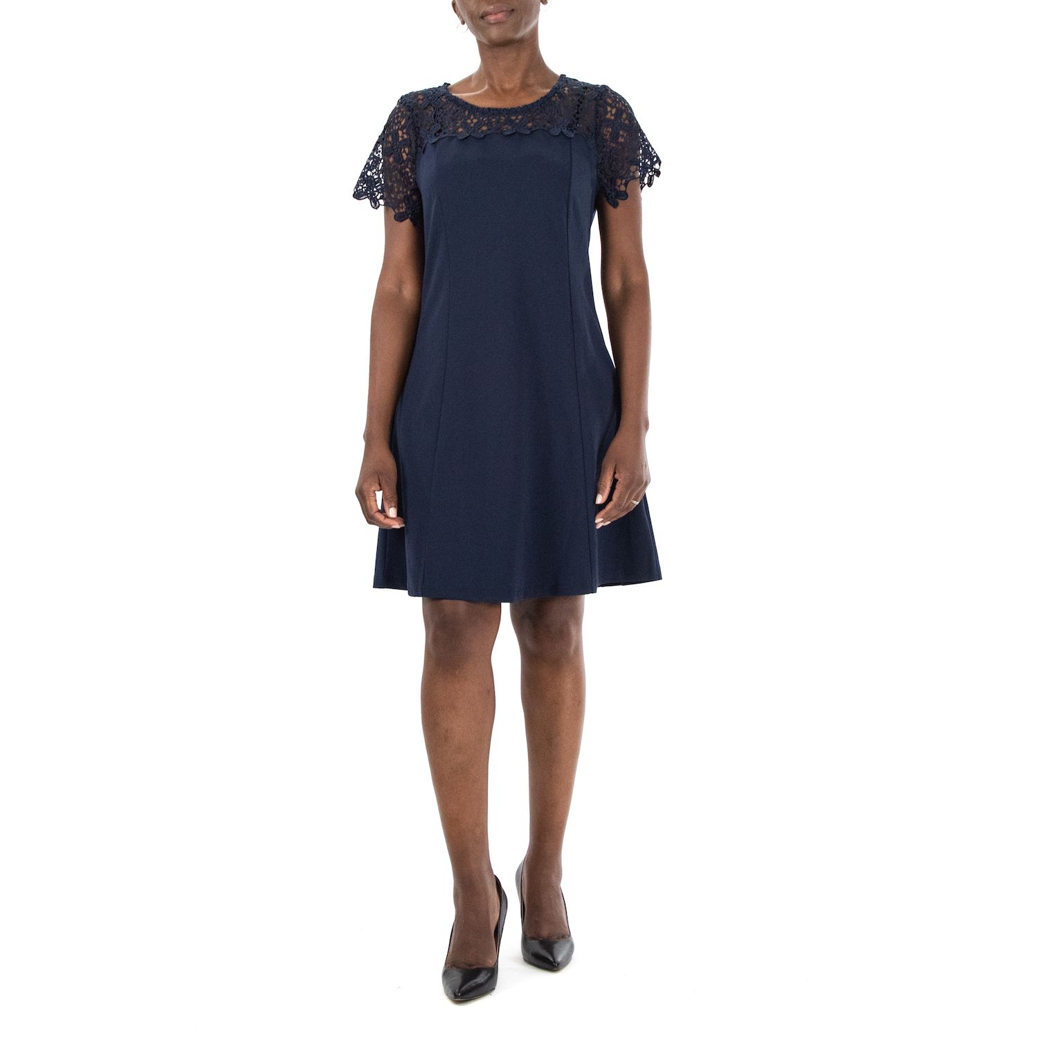 Женские платья Nina Leonard Lace-Yoke Cap Sleeve A-Line Dress