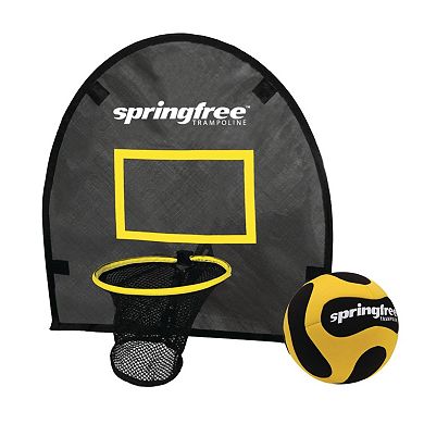 Springfree Outdoor 8 x 11 Ft Trampoline, Enclosure, Hoop Game, and Step Ladder